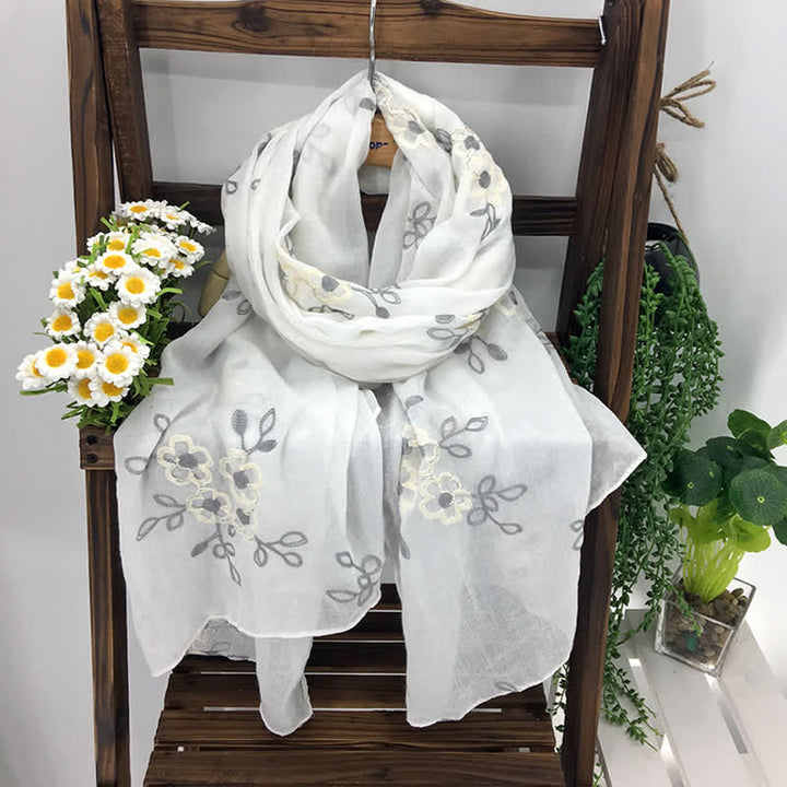 Sciarpa sottile da donna con ricamo floreale in lino e cotone nazionale - image 16