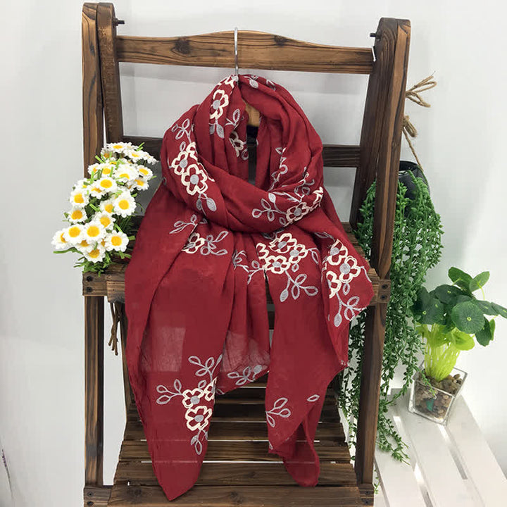 Sciarpa sottile da donna con ricamo floreale in lino e cotone nazionale - image 8