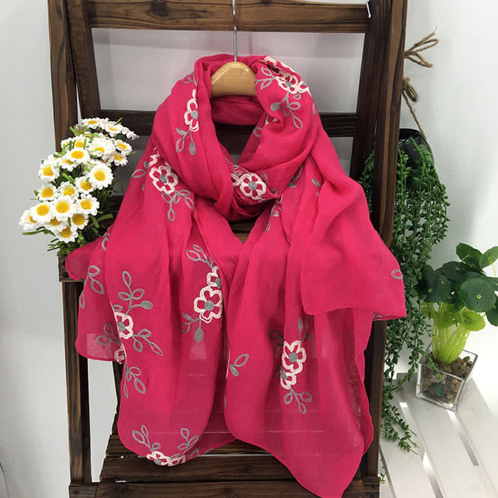 Sciarpa sottile da donna con ricamo floreale in lino e cotone nazionale - image 12
