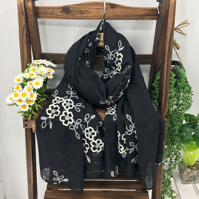 Sciarpa sottile da donna con ricamo floreale in lino e cotone nazionale - image 6