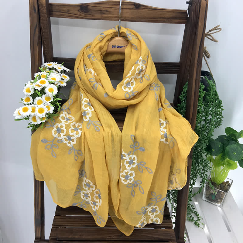 Sciarpa sottile da donna con ricamo floreale in lino e cotone nazionale - image 3