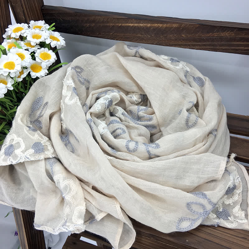 Sciarpa sottile da donna con ricamo floreale in lino e cotone nazionale - Rosa chiaro - image 19
