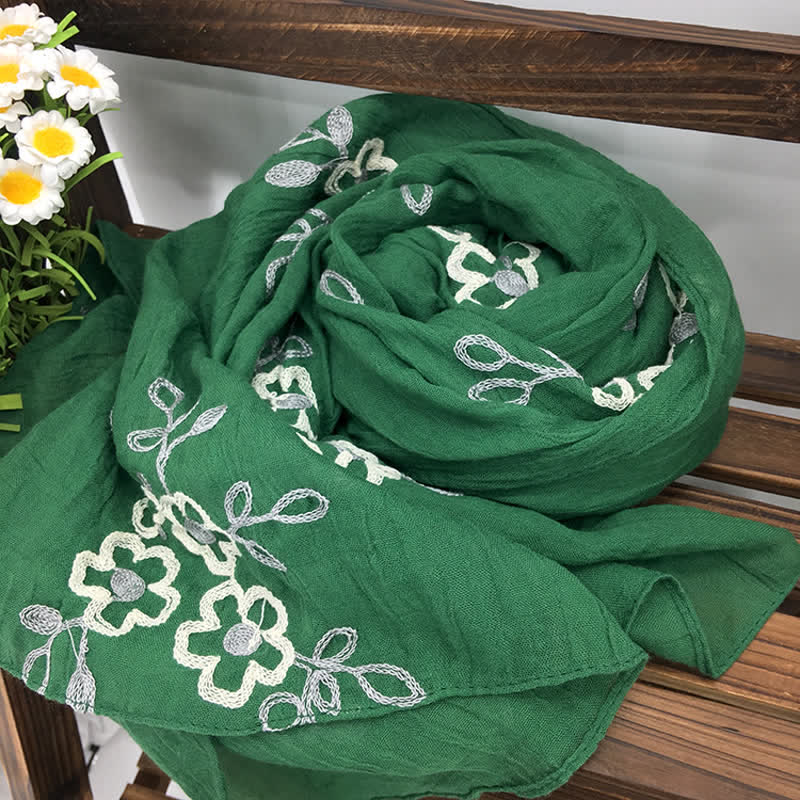 Sciarpa sottile da donna con ricamo floreale in lino e cotone nazionale - image 1