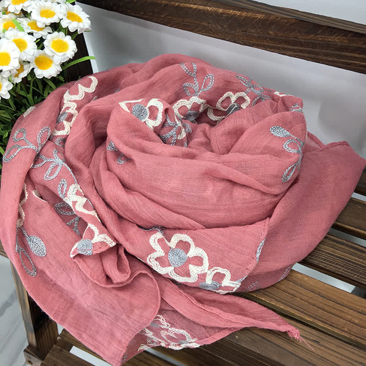Sciarpa sottile da donna con ricamo floreale in lino e cotone nazionale - Rosa - image 17