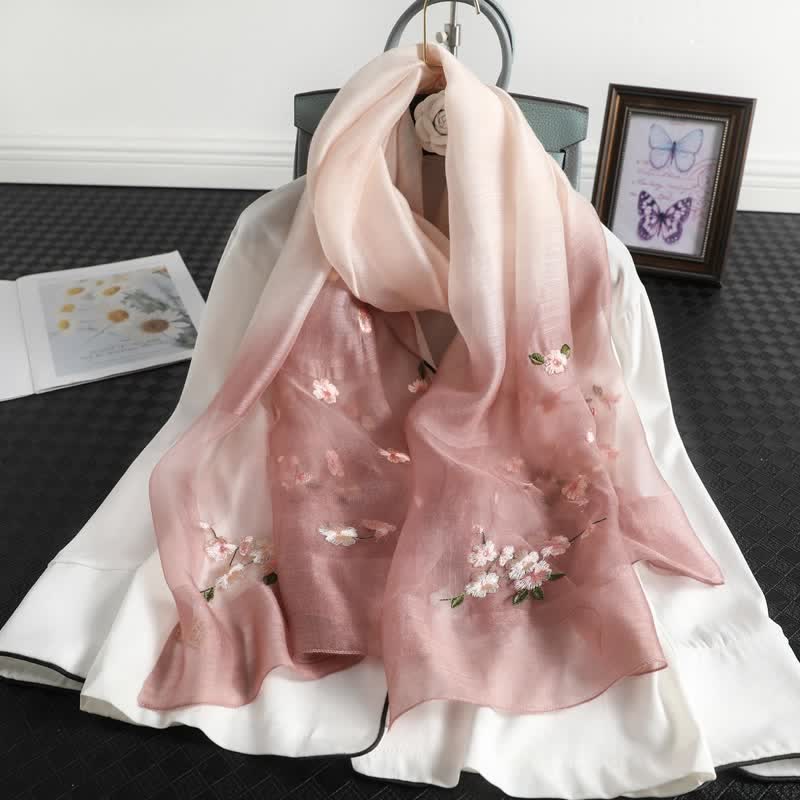 Sciarpa sottile con ricamo floreale sfumato da donna - Rosa chiaro - image 4
