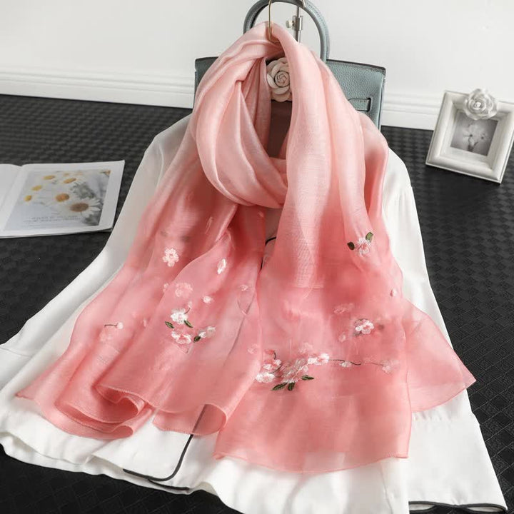 Sciarpa sottile con ricamo floreale sfumato da donna - Rosa - image 1
