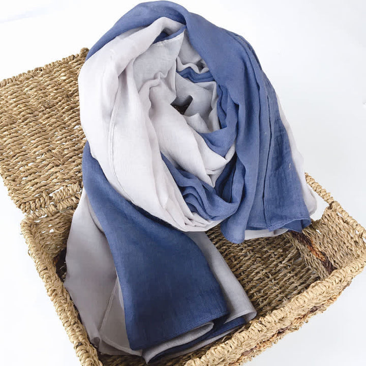 Elegante sciarpa sottile in cotone e lino bicolore abbinata - Blu navy e grigio chiaro - image 10