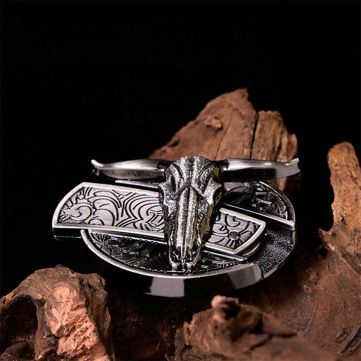 Cintura in pelle con fibbia vintage western in argento con coltello nascosto fai da te a forma di testa di toro - image 2