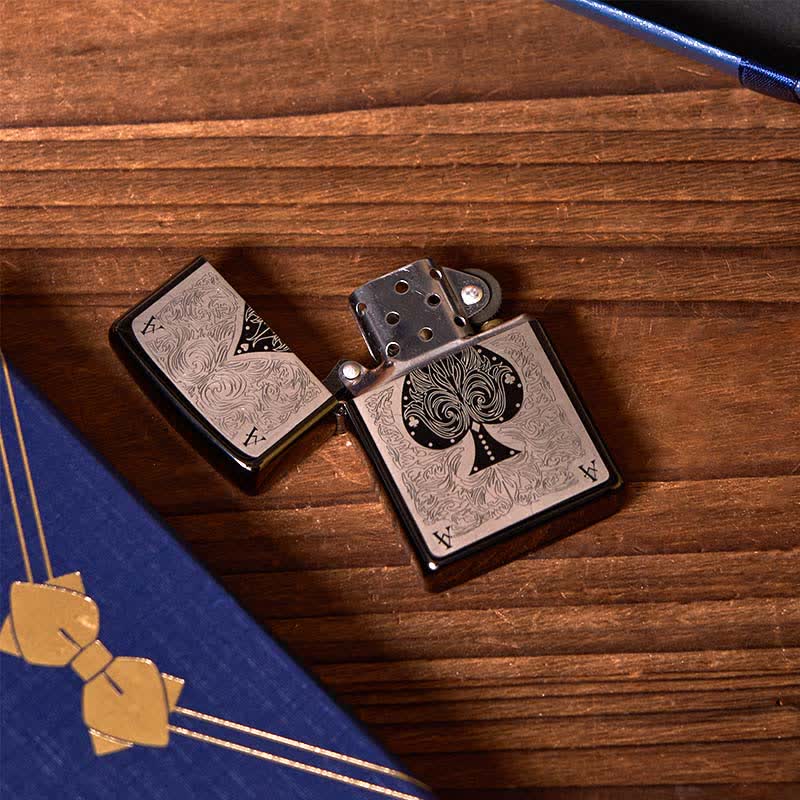 Accendino ACE of Spades, 2 pezzi, personalizzabile, confezione regalo per sposo, fiaschetta nera - image 3