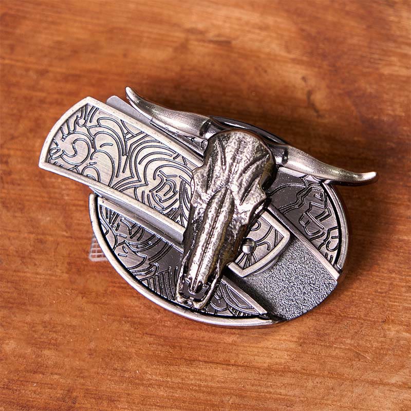Fibbia per cintura fai da te con coltello nascosto a forma di mucca western con set di anelli per tori - image 2