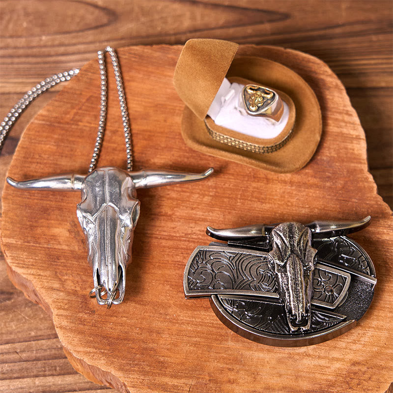 Fibbia per cintura fai da te con coltello nascosto a forma di mucca western con set di anelli per tori - Tori - Senza cintura - Cintura non inclusa - image 1