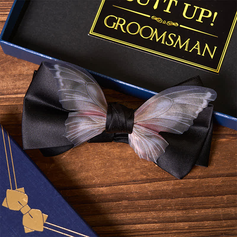 3 pezzi cravatta a farfalla a tema nero papillon smerigliato accendino groomsmen scatola regalo - image 3