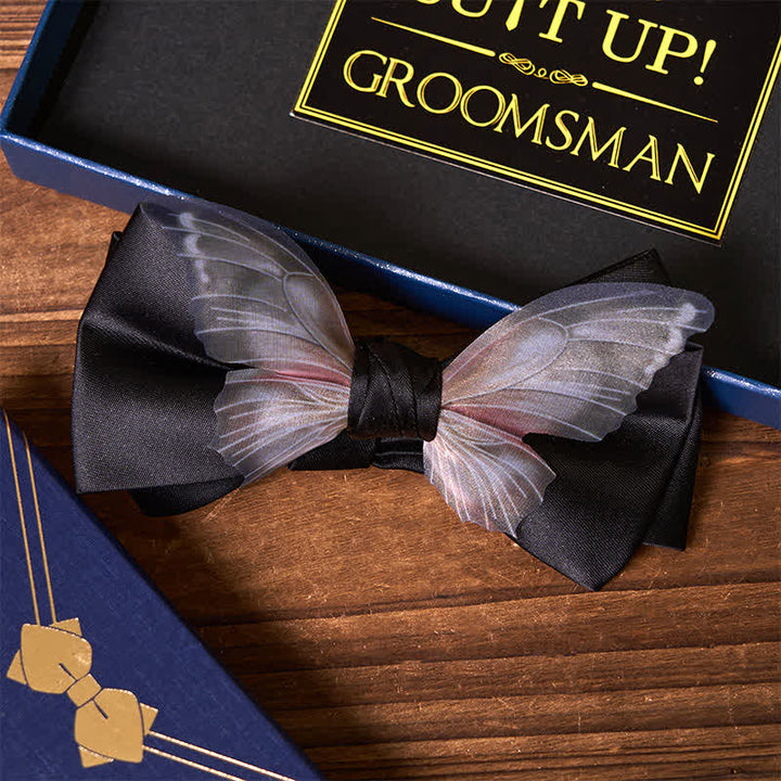 3 pezzi cravatta a farfalla a tema nero papillon smerigliato accendino groomsmen scatola regalo - image 3