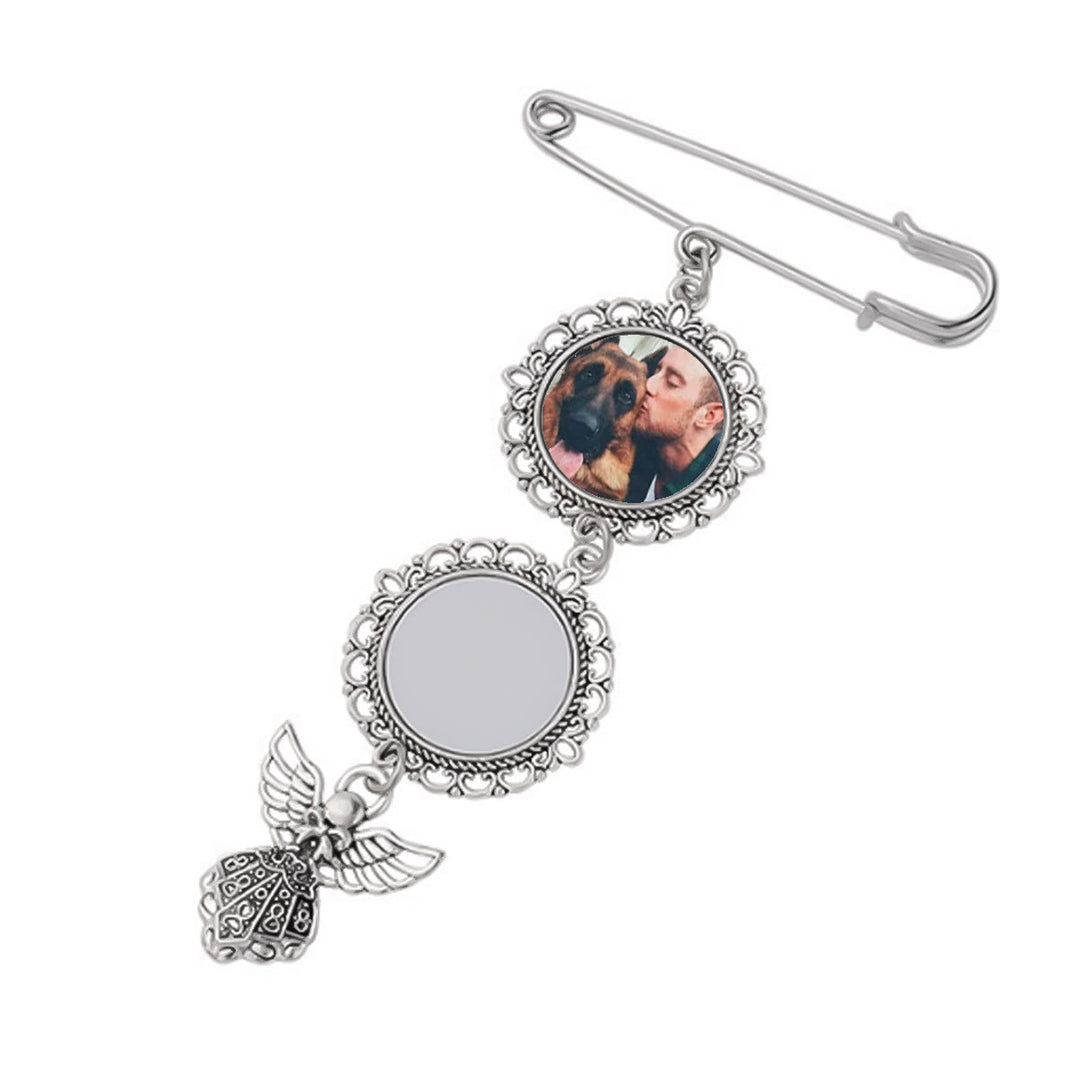 Personalizza la tua spilla fotografica con spilla pendente a forma di angelo - Piatto rotondo - Due foto - image 5