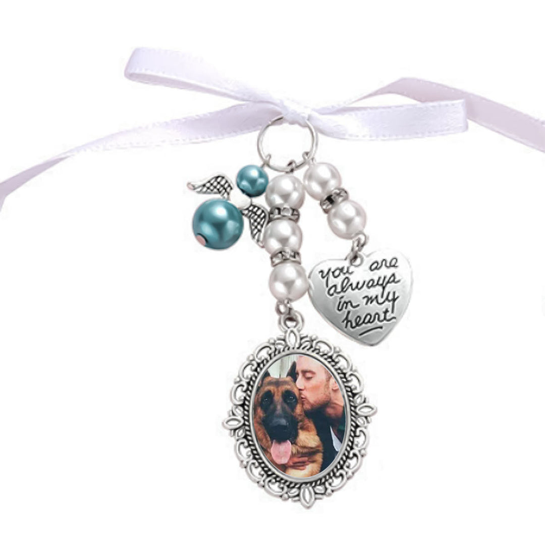 Portachiavi con foto e testo personalizzati, ciondolo con bouquet da sposa - image 5