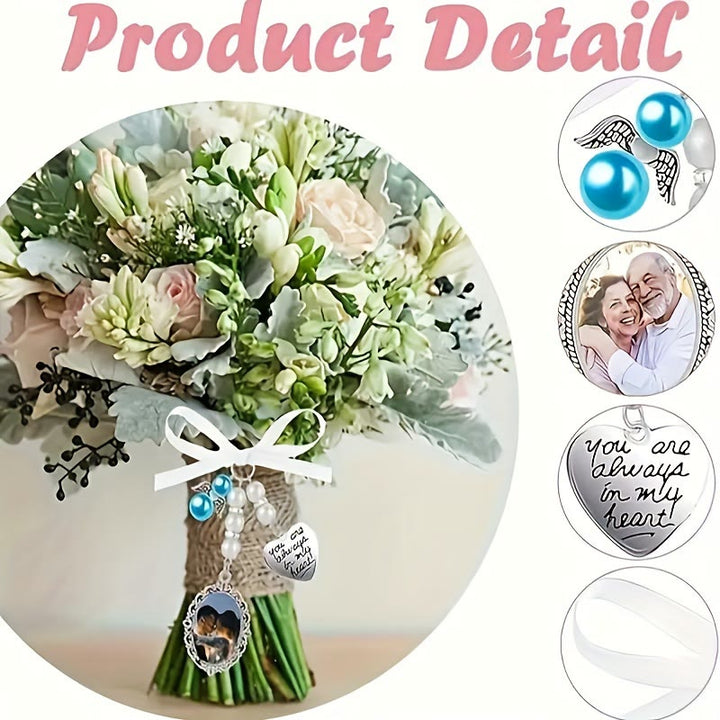 Portachiavi con foto e testo personalizzati, ciondolo con bouquet da sposa - image 4
