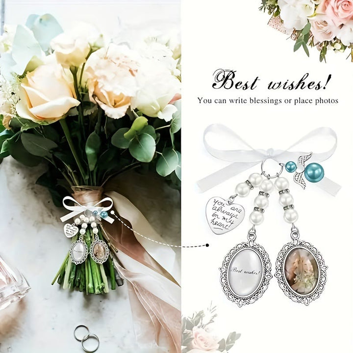 Portachiavi con foto e testo personalizzati, ciondolo con bouquet da sposa - image 3