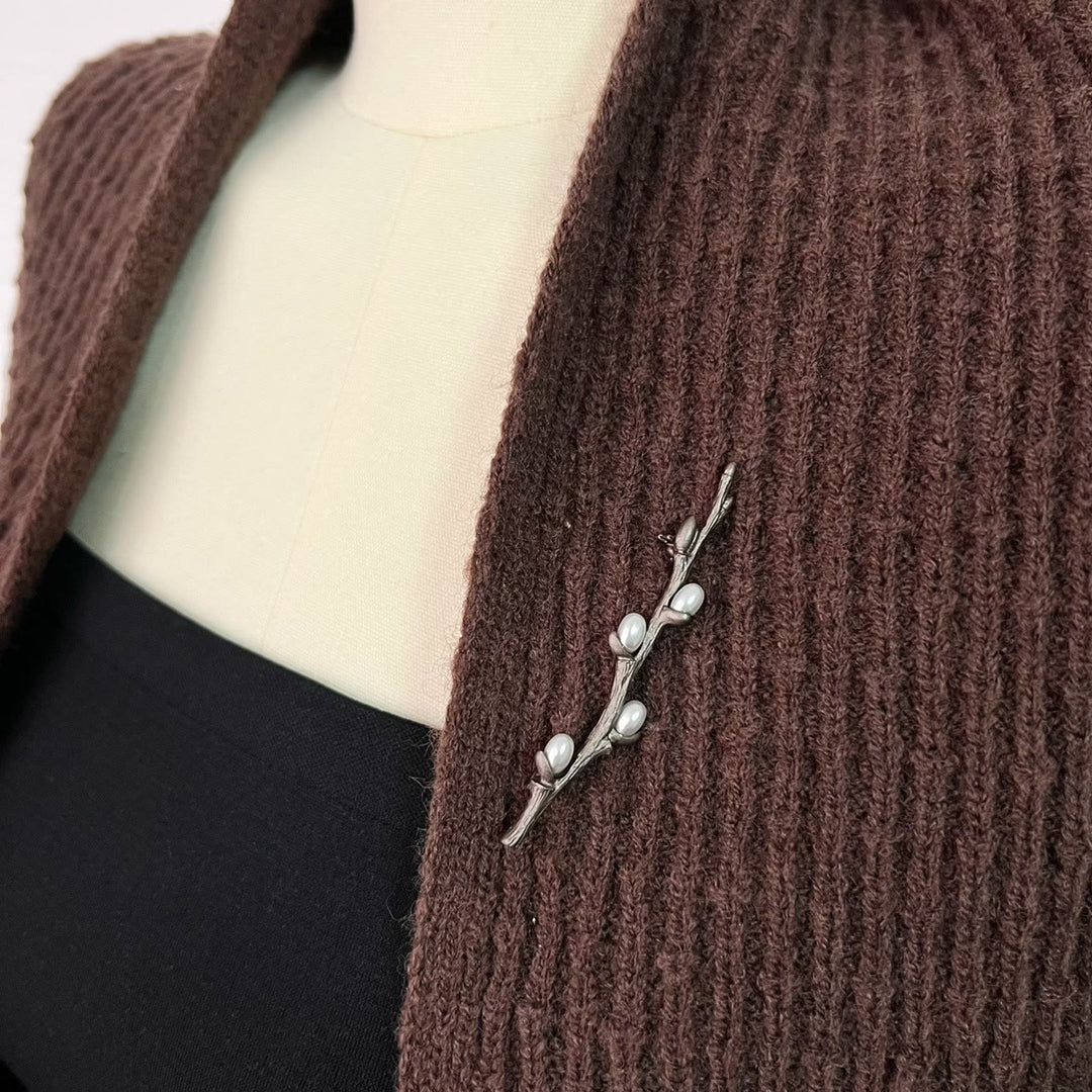 Spilla vintage con ramo in legno e perle in lega - Spilla a forma di ramo - image 0