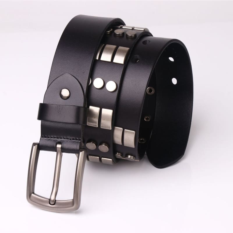 Cintura in vera pelle per uomo con rivetti punk - Nero - 44 - image 2