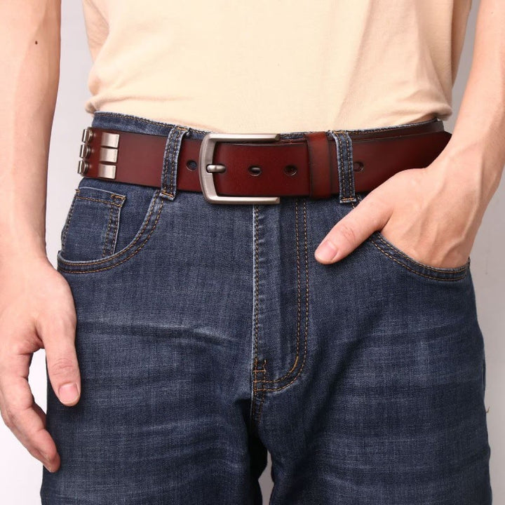 Cintura in vera pelle per uomo con rivetti punk - image 1