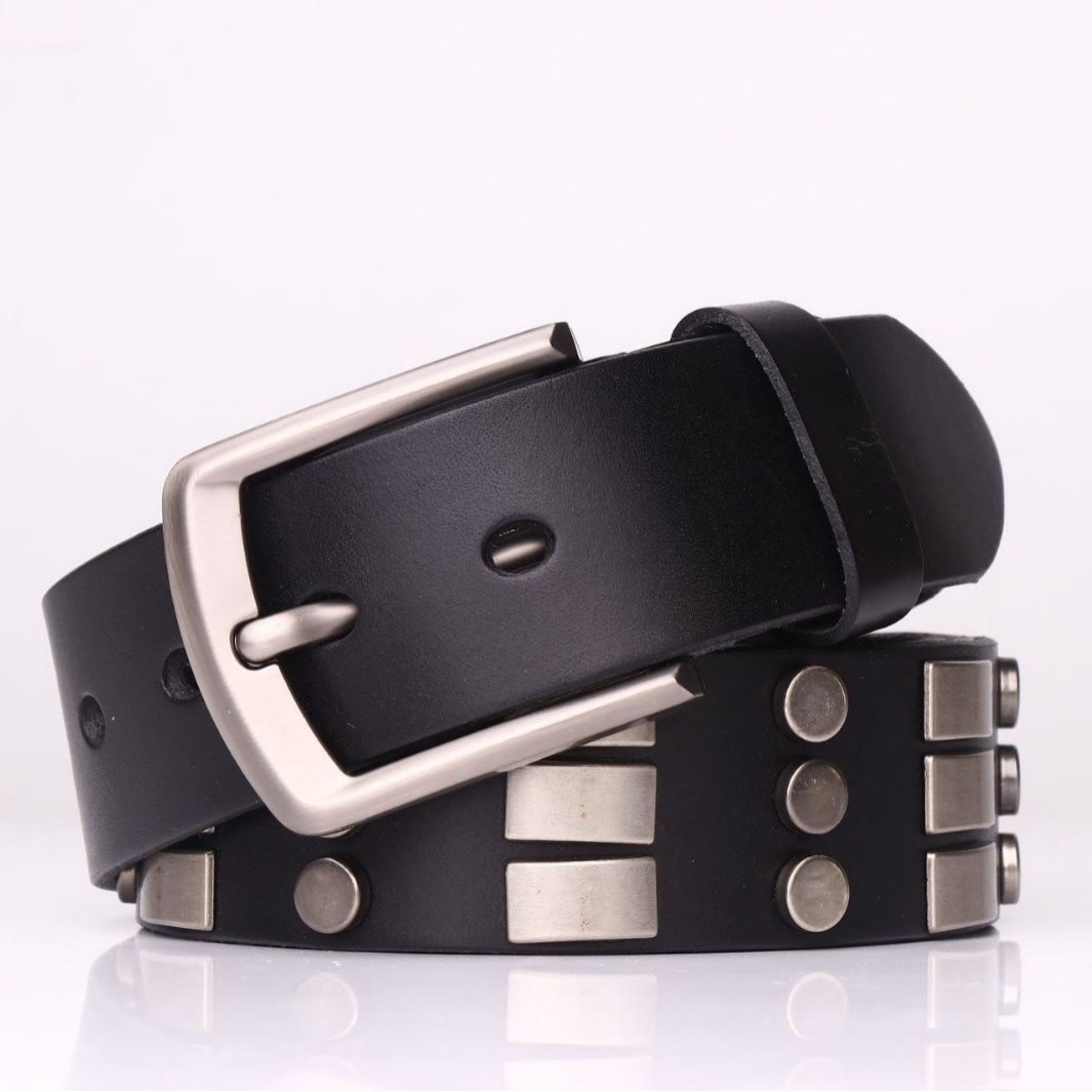 Cintura in vera pelle per uomo con rivetti punk - image 3