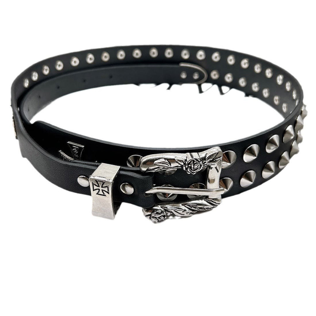 Cintura con motivo a croce di Pasqua, punk, rivetto, cinturino in pelle - Cintura della Croce di Pasqua - 34 - image 0