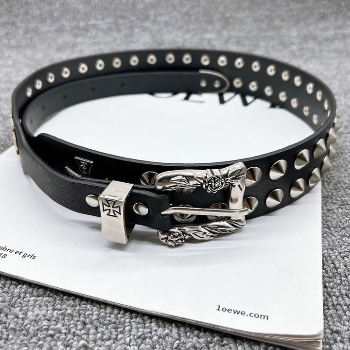 Cintura con motivo a croce di Pasqua, punk, rivetto, cinturino in pelle - image 7