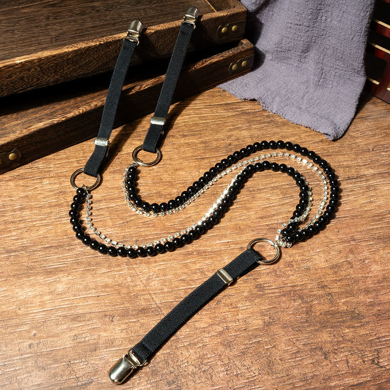 Bretelle elastiche con catena di perle finte nere alla moda da donna - image 1