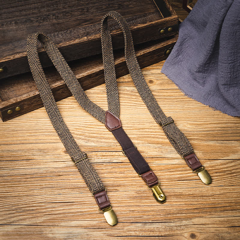 Bretelle elastiche a spina di pesce in stile britannico vintage per bambini - Marrone-giallastro - image 2