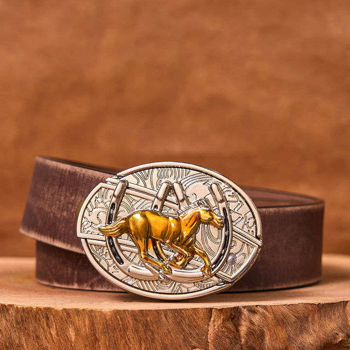Cintura in pelle con fibbia western fai da te a forma di U con coltello nascosto a forma di cavallo - Cintura marrone anticata - 42 - image 6
