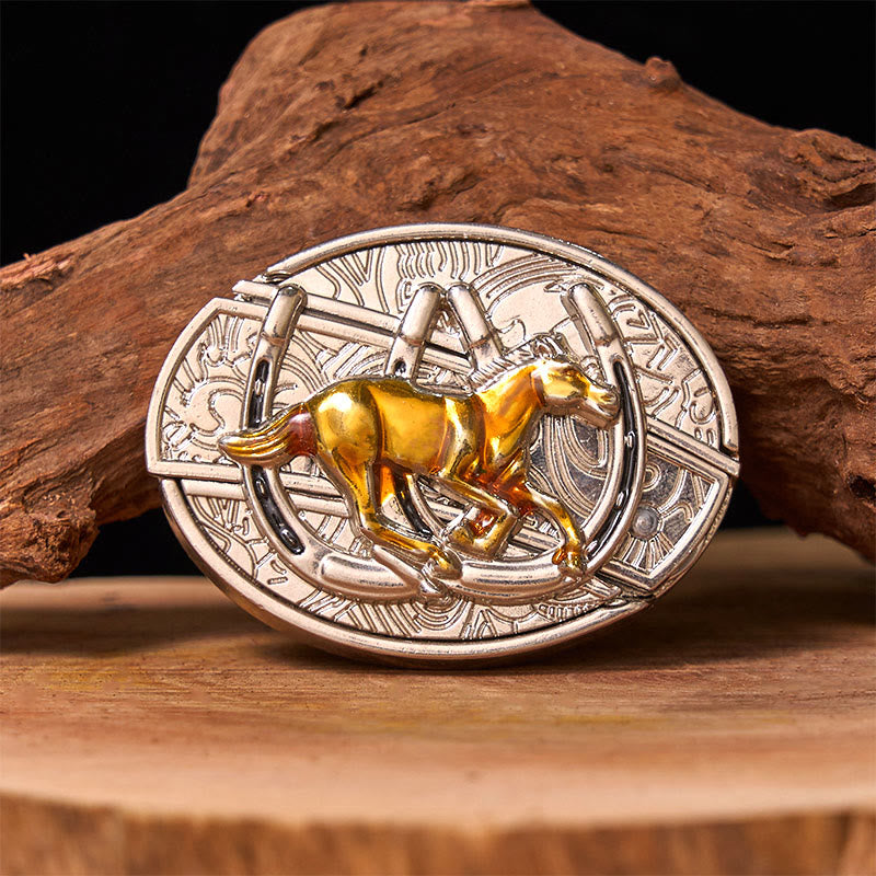 Cintura in pelle con fibbia western fai da te a forma di U con coltello nascosto a forma di cavallo - Senza cintura - Cintura non inclusa - image 0