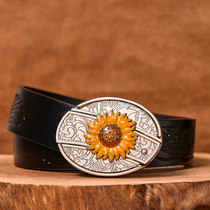 Cintura in pelle con fibbia western fai da te con coltello nascosto a forma di girasole colorato da uomo (in pre-vendita) - Cintura con aquila in rilievo nera - 42 - image 3
