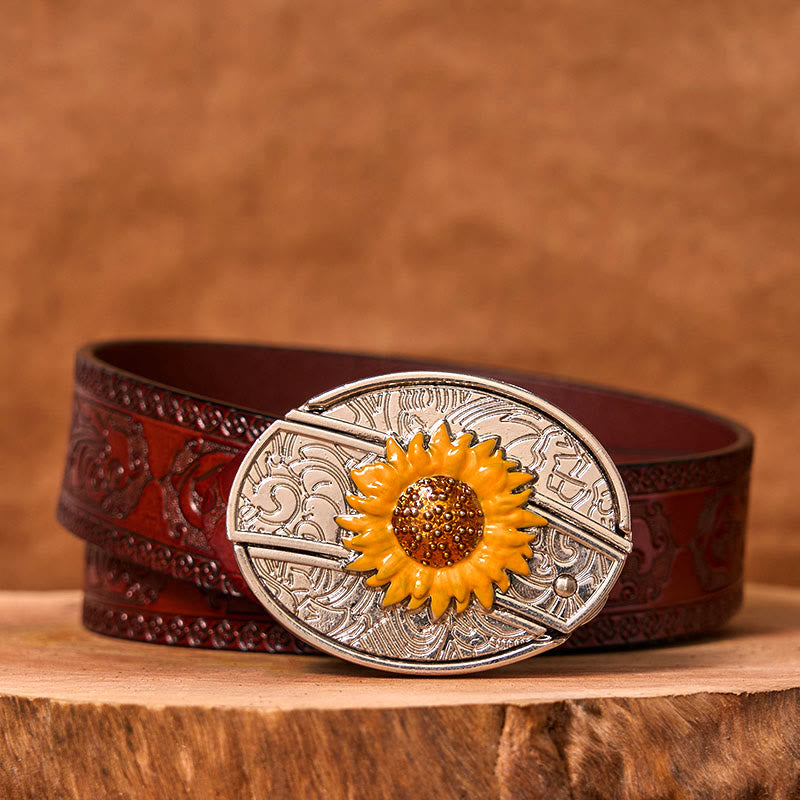 Cintura in pelle con fibbia western fai da te con coltello nascosto a forma di girasole colorato da uomo (in pre-vendita) - Cintura marrone intagliata - 42 - image 7