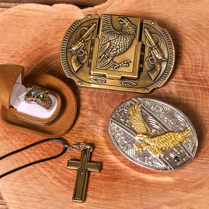 Set di fibbia per cintura fai da te Flying Eagle con coltello nascosto e anello a forma di gufo - Aquila volante - Senza cintura - Cintura non inclusa - image 1