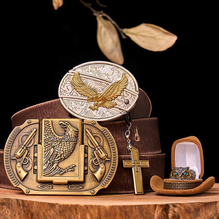 Set di fibbia per cintura fai da te Flying Eagle con coltello nascosto e anello a forma di gufo - Aquila volante - Cintura marrone anticata - 42 - image 6