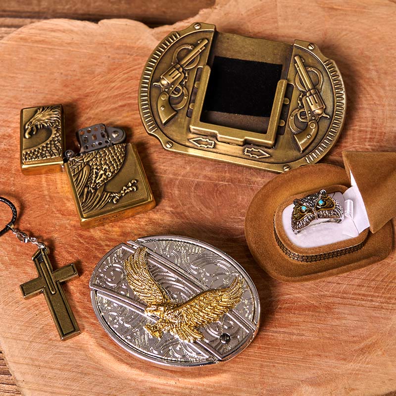 Set di fibbia per cintura fai da te Flying Eagle con coltello nascosto e anello a forma di gufo - image 2