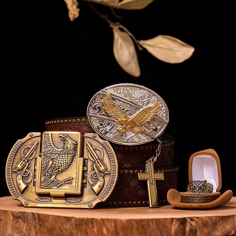 Set di fibbia per cintura fai da te Flying Eagle con coltello nascosto e anello a forma di gufo - Aquila volante - Cintura con rivetti marroni - 42 - image 5