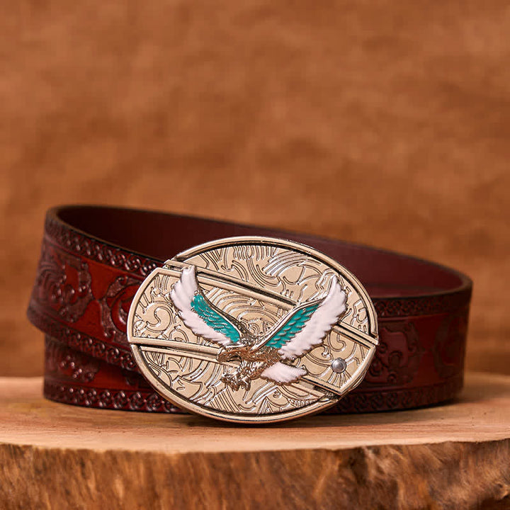 Cintura in pelle fai da te da uomo con coltello pieghevole nascosto Flying Eagle blu e bianco - Aquila colorata - Cintura marrone intagliata - 42 - image 7