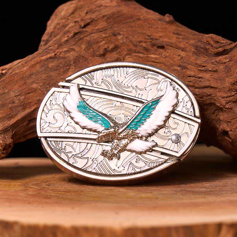 Cintura in pelle fai da te da uomo con coltello pieghevole nascosto Flying Eagle blu e bianco - Aquila colorata - Senza cintura - Cintura non inclusa - image 0