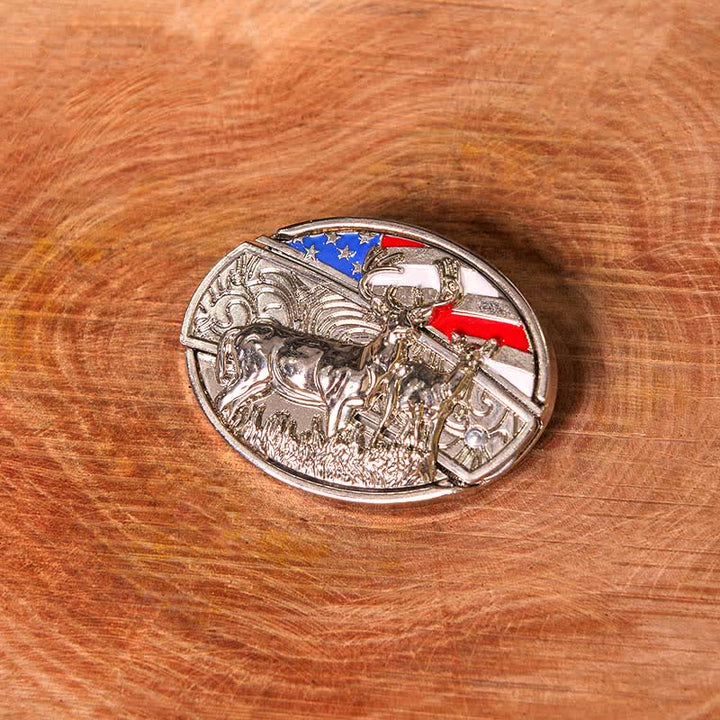 Cintura in pelle fai da te con bandiera USA smaltata e coltello pieghevole nascosto a forma di cervo (in prevendita) - image 1