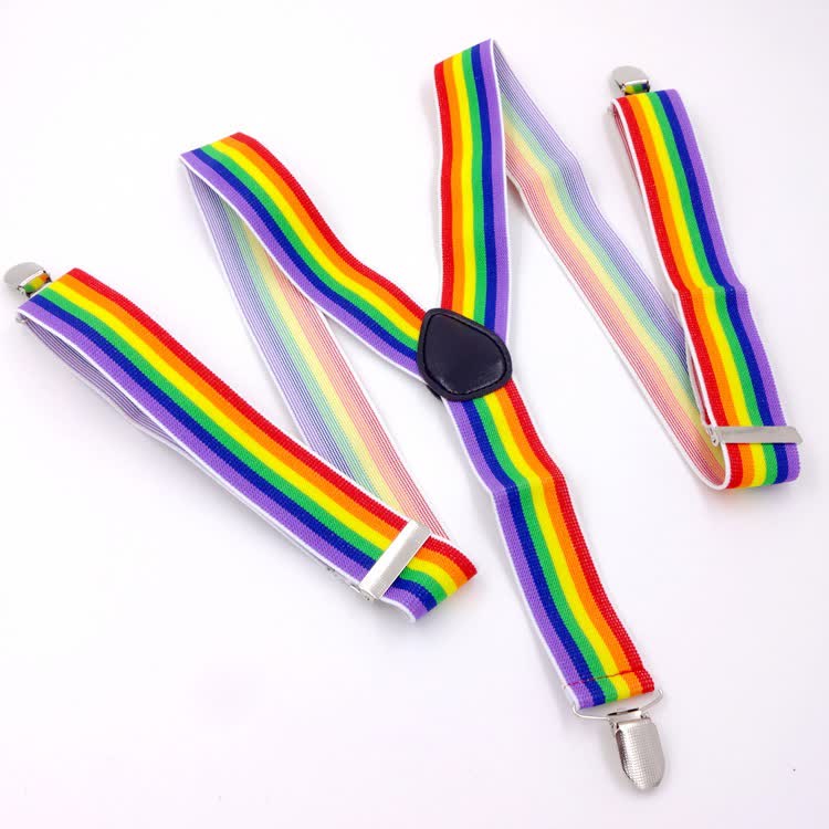 Bretelle regolabili con cinturino a strisce colorate arcobaleno a 3 clip - image 1