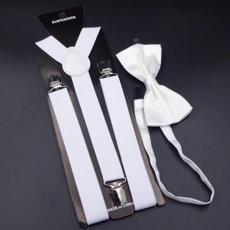 2 pezzi papillon tinta unita 3 clip set bretelle regolabili - Bianco - image 6