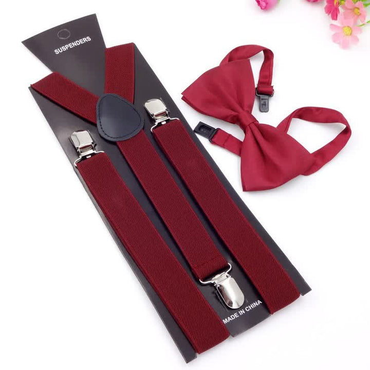 2 pezzi papillon tinta unita 3 clip set bretelle regolabili - Borgogna - image 13