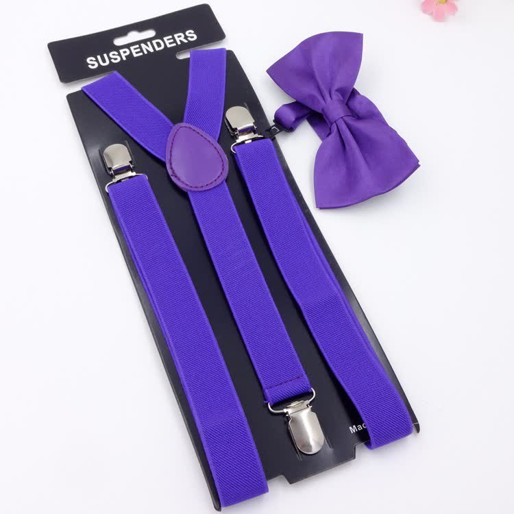 2 pezzi papillon tinta unita 3 clip set bretelle regolabili - Viola - image 4