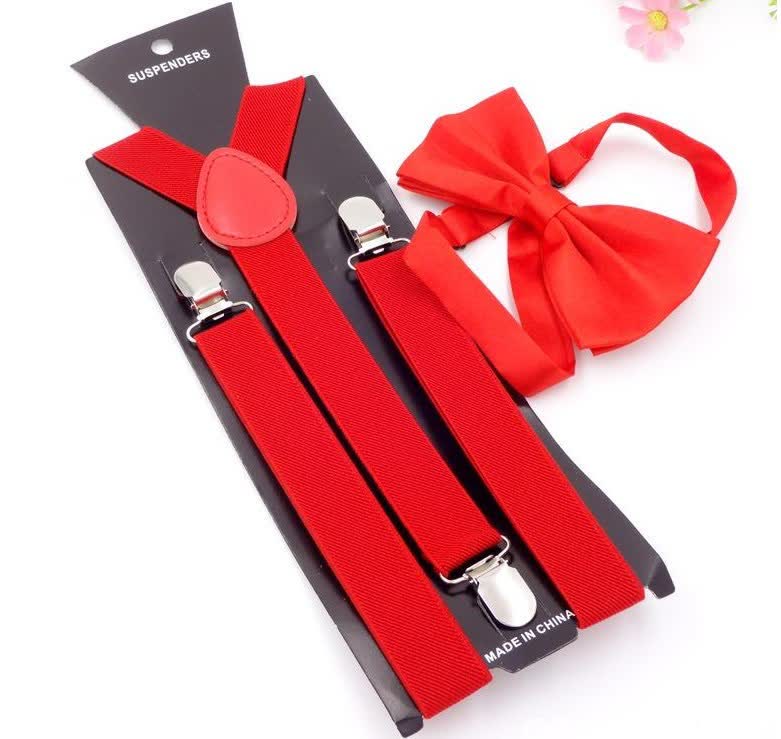 2 pezzi papillon tinta unita 3 clip set bretelle regolabili - Rosso - image 1