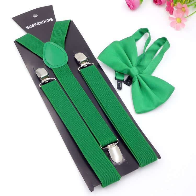 2 pezzi papillon tinta unita 3 clip set bretelle regolabili - Verde - image 3