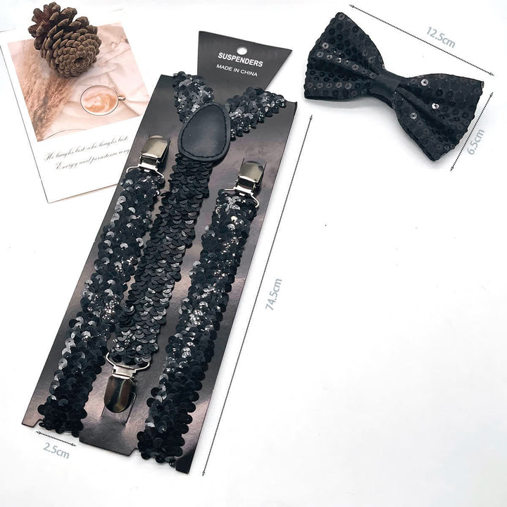 2 pezzi divertenti papillon con paillettes per feste, set di bretelle regolabili con 3 clip - image 1