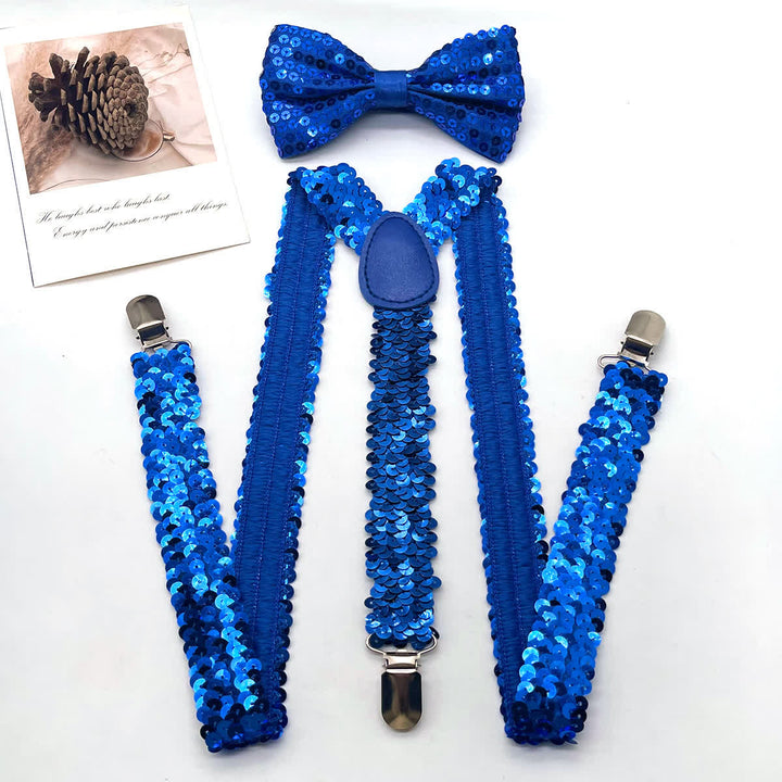 2 pezzi divertenti papillon con paillettes per feste, set di bretelle regolabili con 3 clip - Blu - image 5
