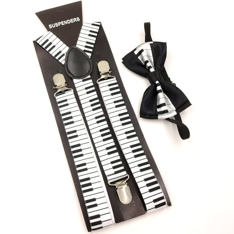 2 pezzi modello pianoforte musica papillon 3-clip set bretelle regolabili - Bianco e nero - image 0