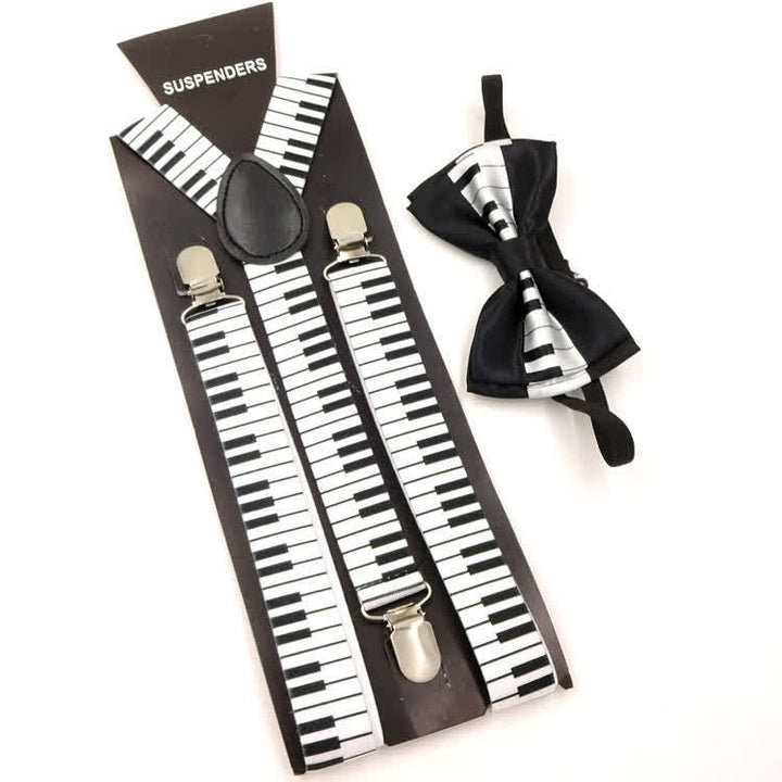 2 pezzi modello pianoforte musica papillon 3-clip set bretelle regolabili - Bianco e nero - image 0
